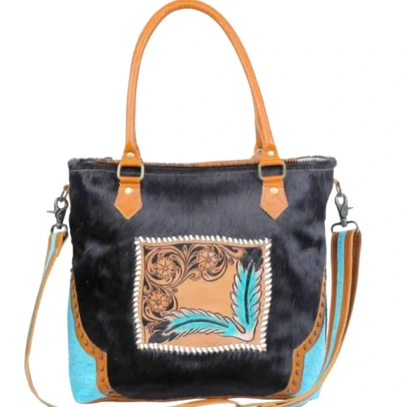 MYRA-HAND TOOLED LEATHER HAIR ON HANDBAG - Picture 4 of 9